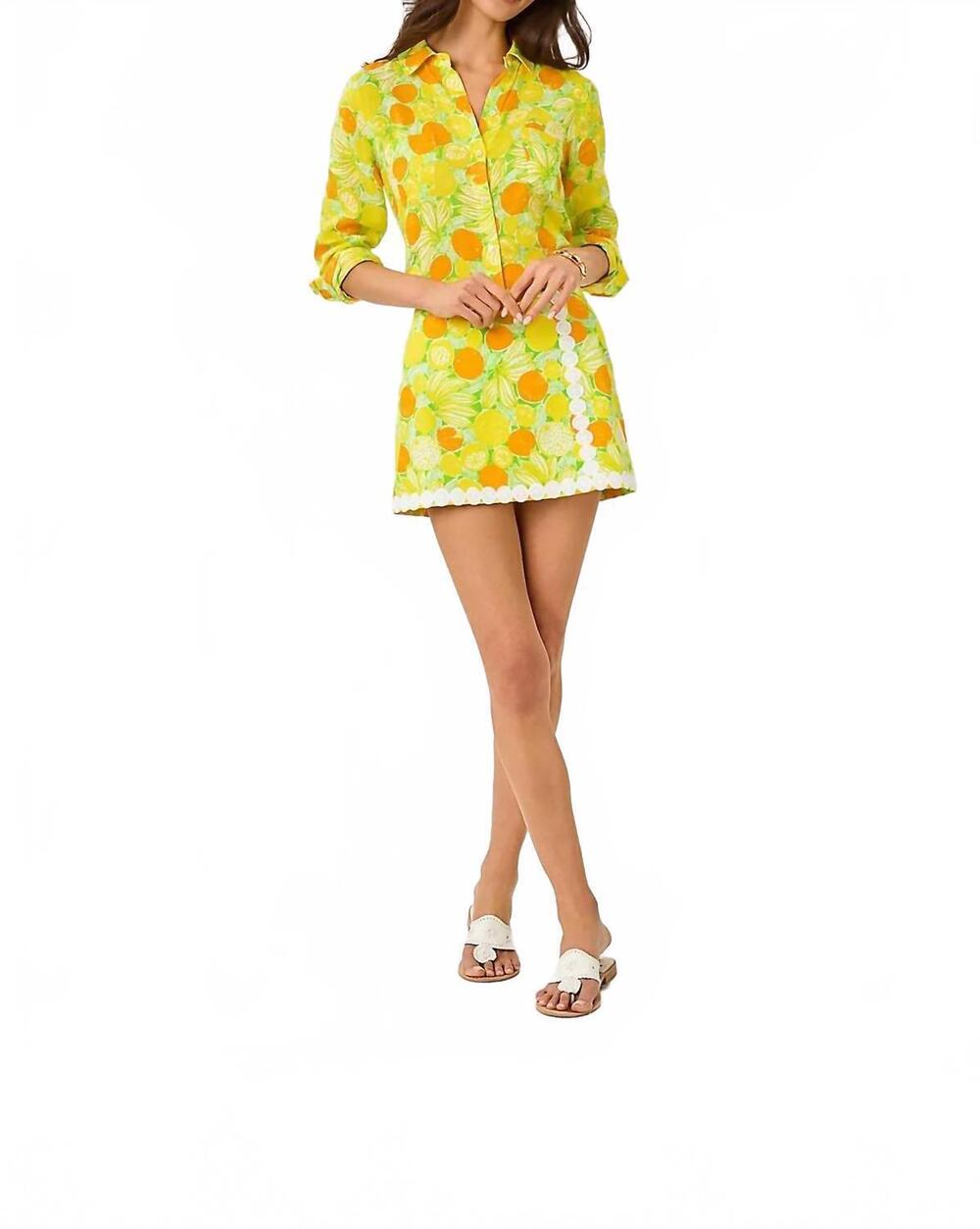 NEW LILLY PULITZER sea view linen button down top in island palm zesty